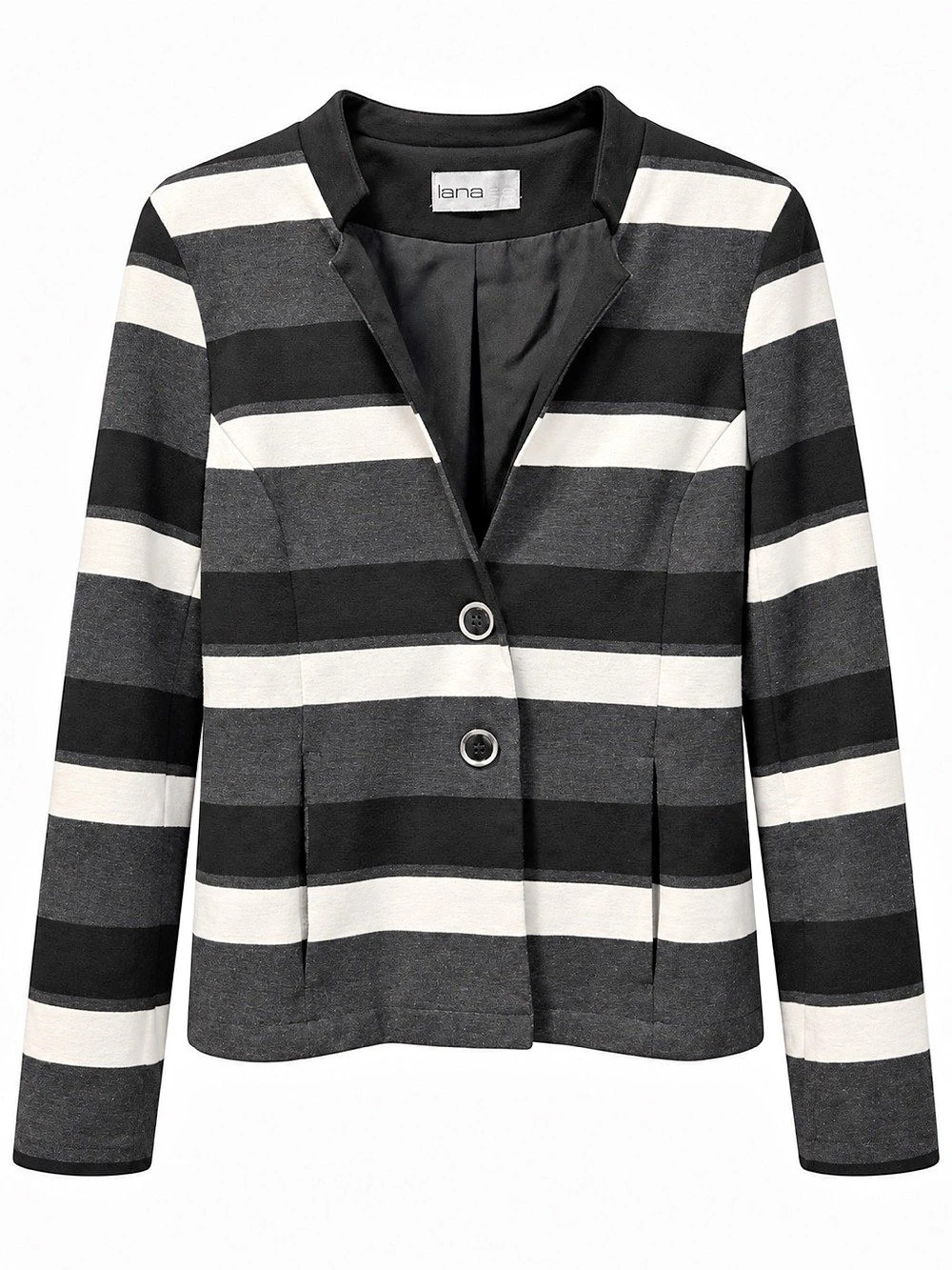 Lana Lee Women's Striped Blazer Black Grey White Size L, Excellent Condition